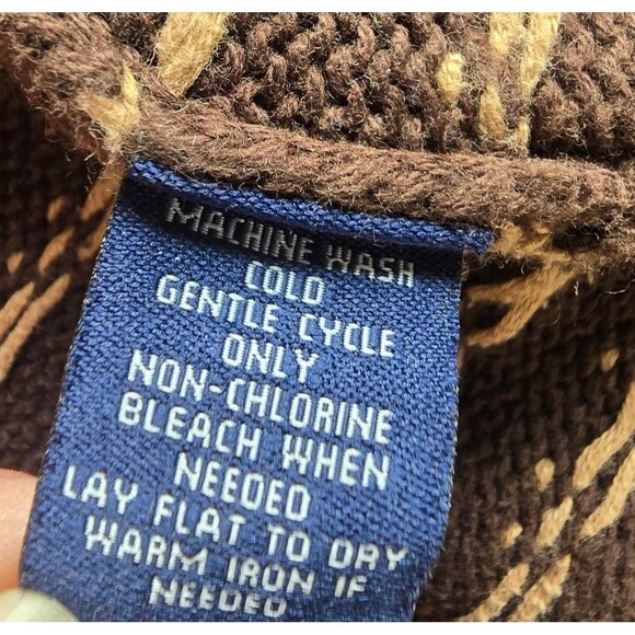 Vintage hand knit Brown Chaps cardigan with belt women's size petite medium - Picture 10 of 12